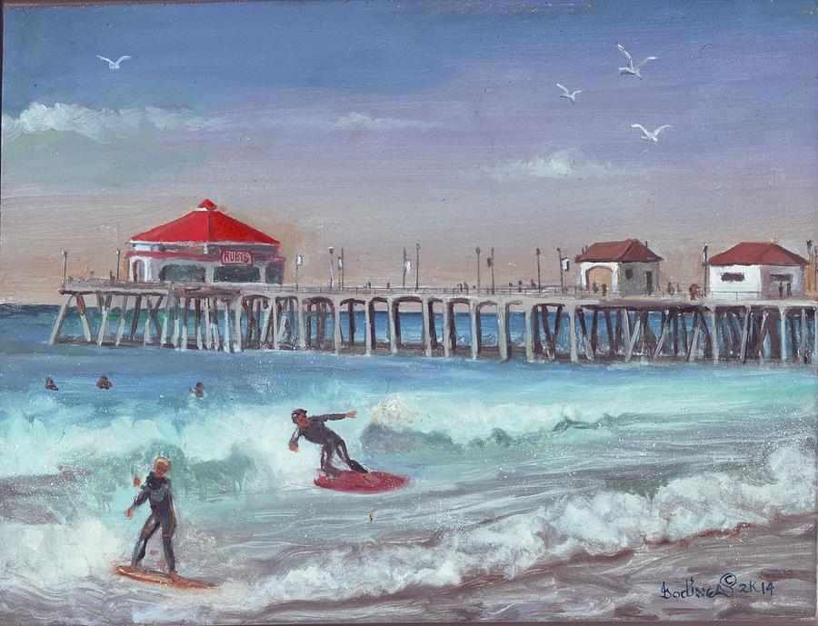Surfing Painting - HB Surfing by Henry Godines