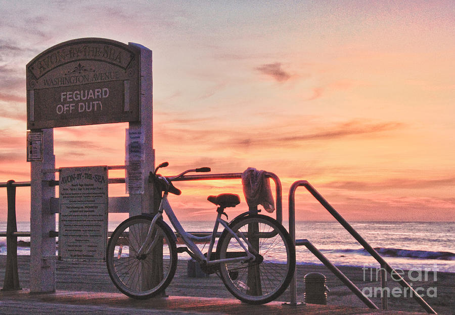 HDR Beach Ocean Sunrise Boardwalk Bike Seaview Art Print Avon NJ  Photograph by Al Nolan