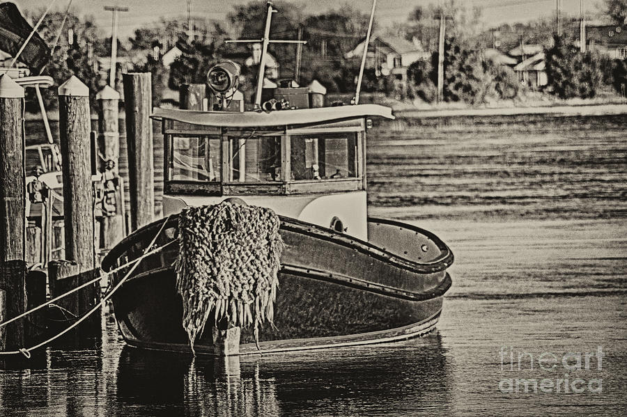 HDR Black and White Effect Tug Boat Bay Harbor Ocean Sea Seascape Landscape Nautical Gallery Photo Photograph by Al Nolan