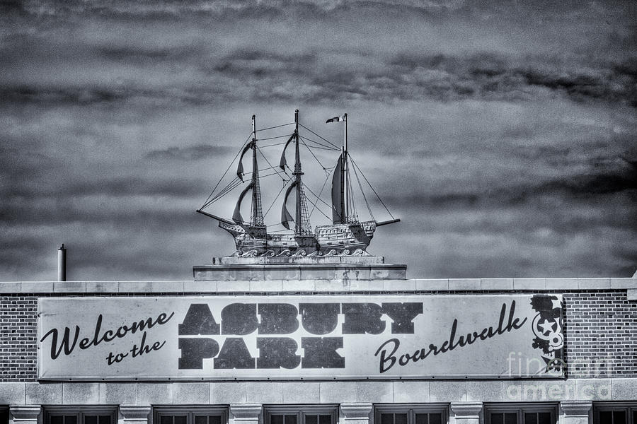 HDR Black White Asbury Sign Ship Boat Photography Photo Picture Image Scenic Nautical Photograph by Al Nolan
