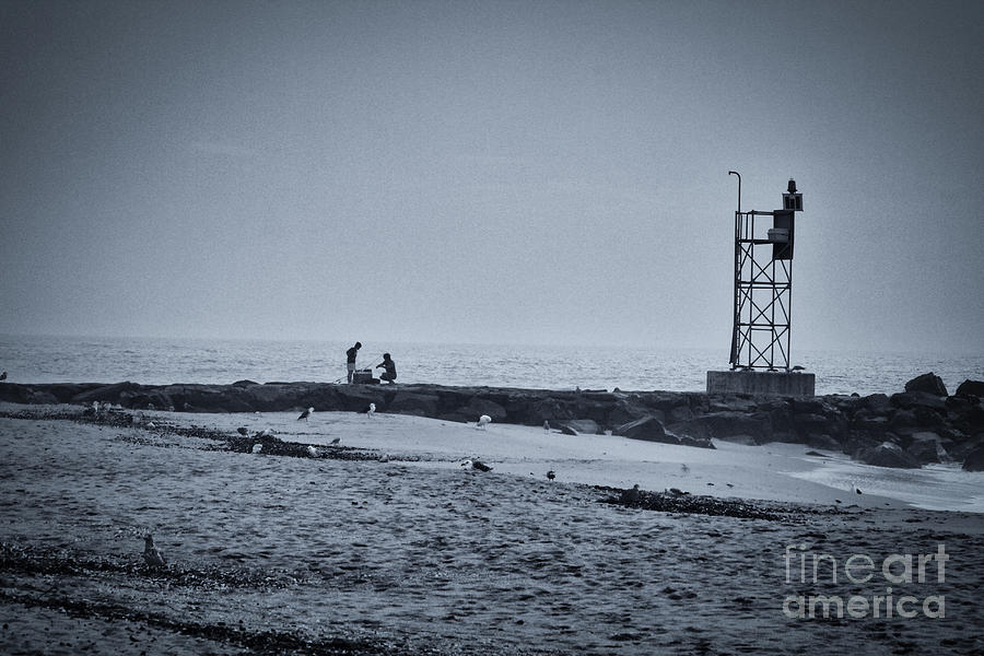 HDR black white beach ocean HDR romantic fishing photo picture photography art gallery pic photos  Photograph by Al Nolan