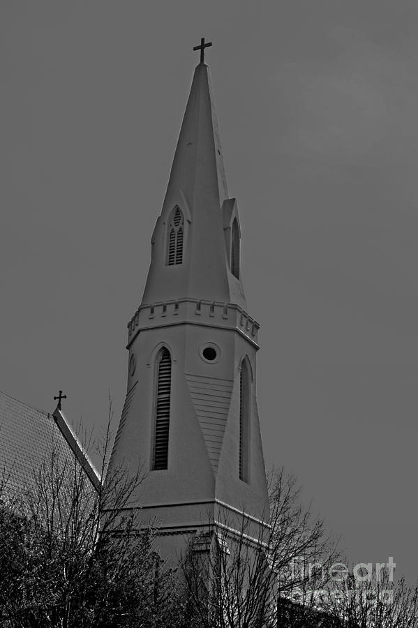 Black And White Photograph - HDR BW Montgomery Steeple at Sunset by Lesa Fine