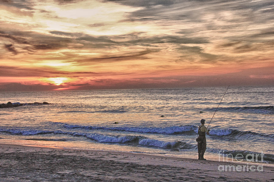 Fish Photograph - HDR Cloudy Sunrise Fishing Beach Ocean Sea Photo Picture Photography Gallery Sale Buy Sell Art  by Al Nolan