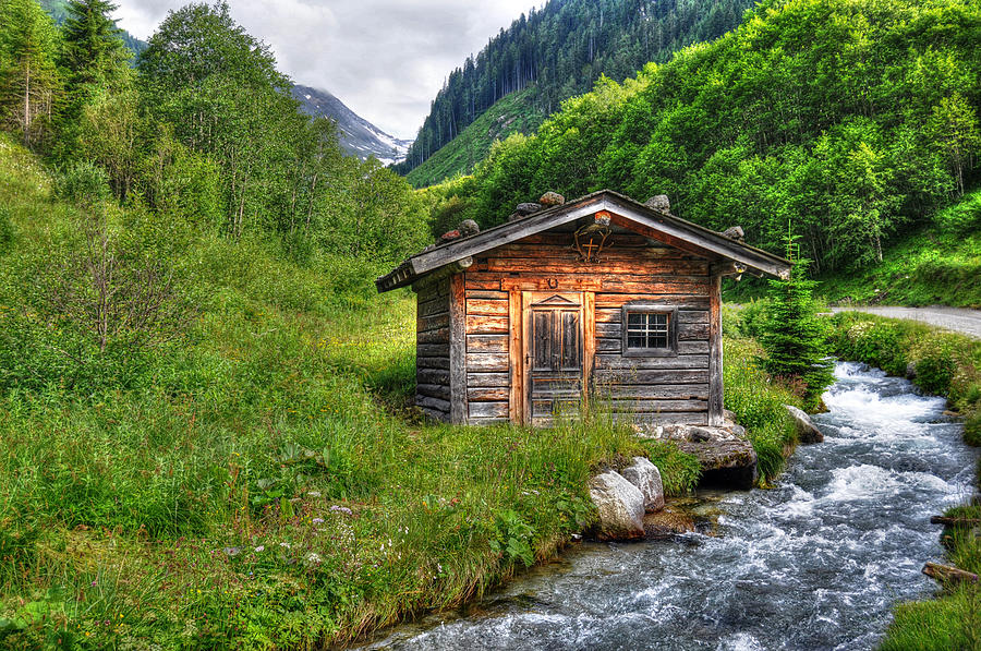 HDR of Barn in alpine river landscape (Austria) Photograph by Hsvrs