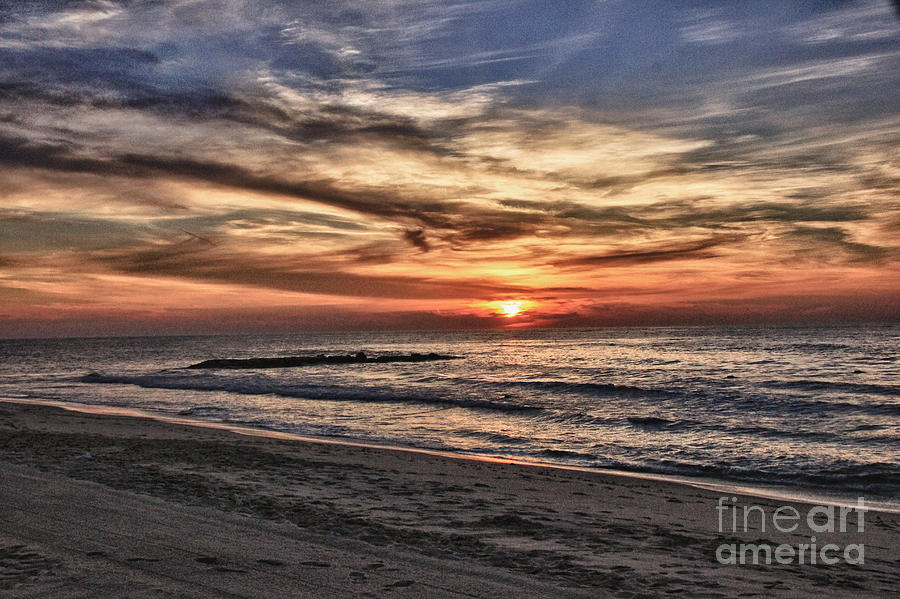 HDR Sunrise Sun Clouds Ocean Beach Sand Brilliant SunLight Photography Photo Image Picture Gallery   Photograph by Al Nolan
