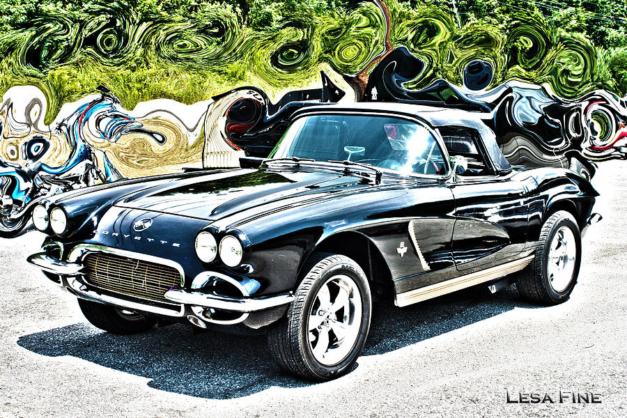 Car Mixed Media - Chevrolet Corvette Vintage with Curly Background by Lesa Fine