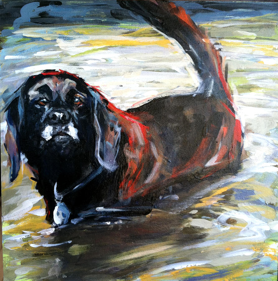 Dog Painting - He Loves It Not by Michelle Winnie
