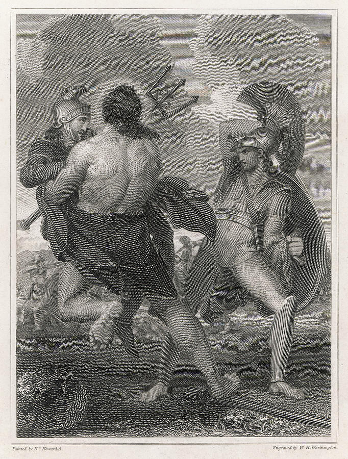 Achilles Drawing - He Overpowers Aeneas by Mary Evans Picture Library
