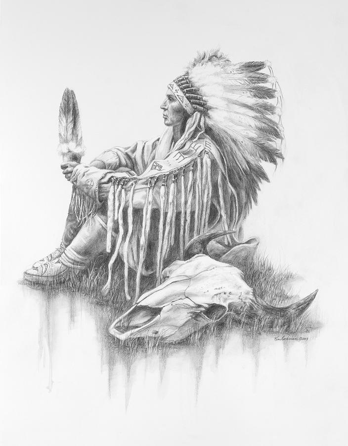 Buffalo Drawing - He Who Seeks A Vision by Kim Lockman