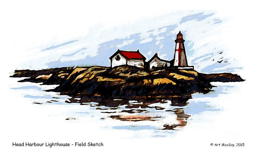 Head Harbour Lighthouse - Field Sketch Mixed Media by Art MacKay