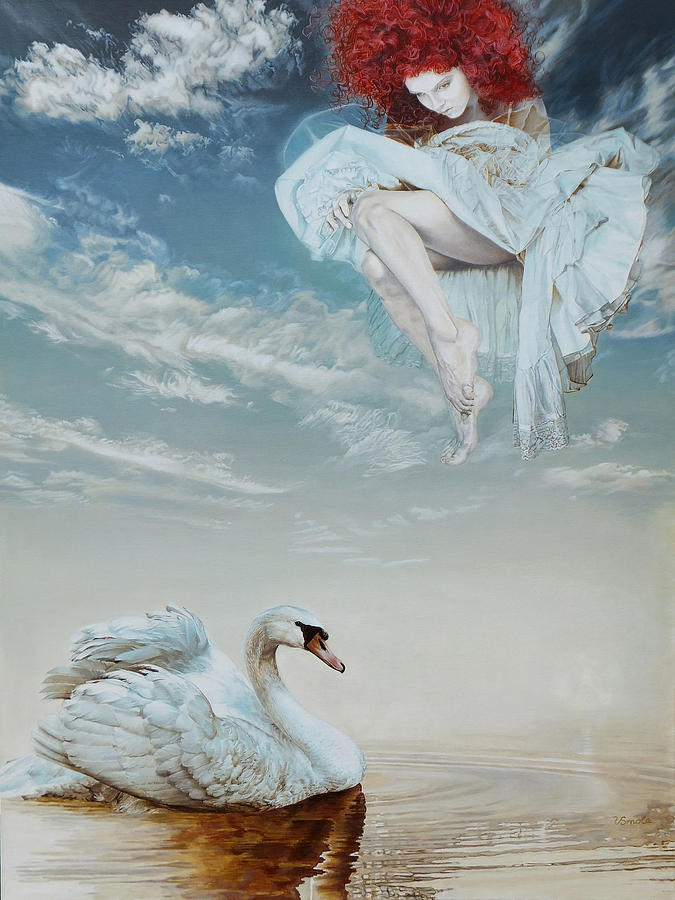 Swan Painting - Head In The Clouds by Vlasta Smola