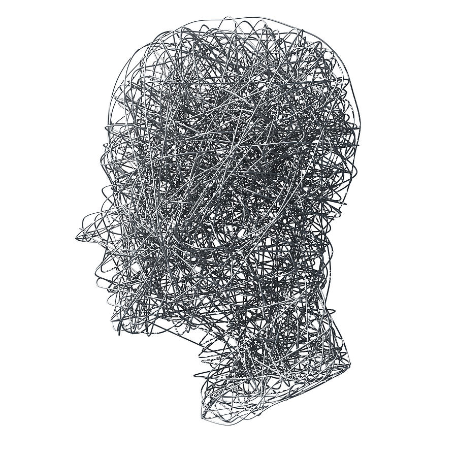 Head made out of wires on white background Photograph by Noctiluxx