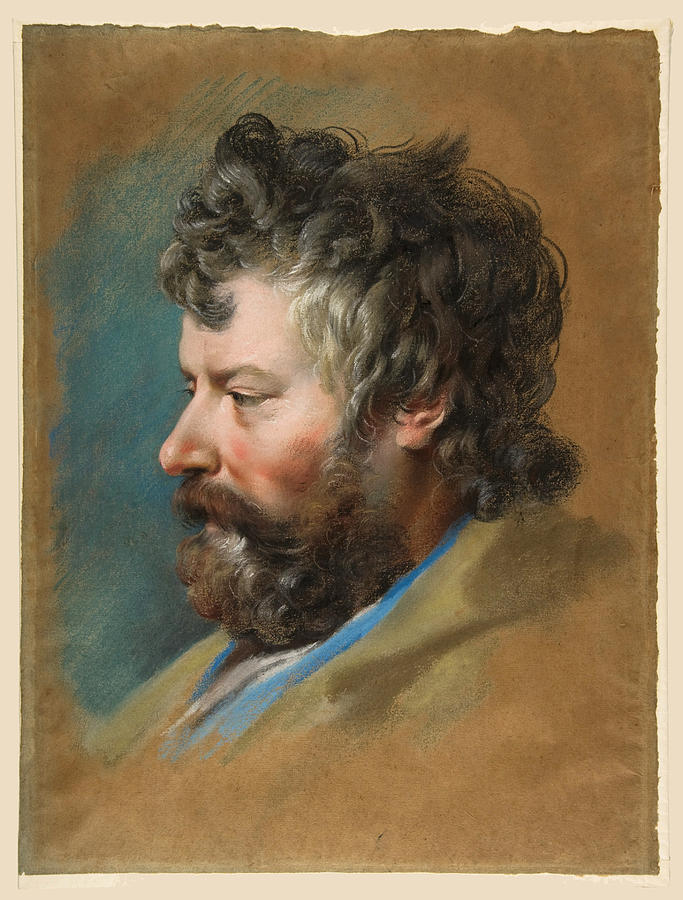 Head of a Bearded Man in Profile to Left Drawing by Francois Lemoyne