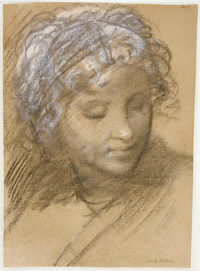 Head Of A Female Figure Recto Female Nude Verso Giulio Drawing By Litz