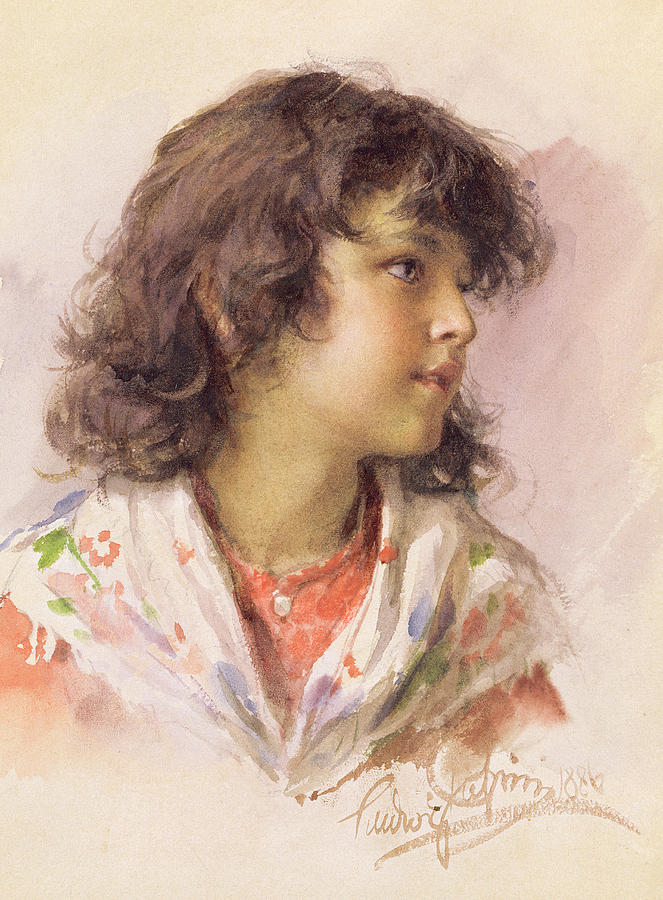 Portrait Painting - Head of a Girl by Ludwig Passini