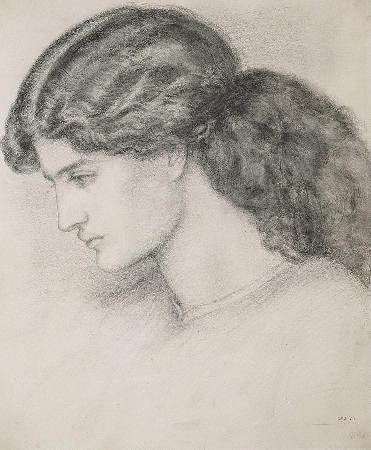 Dante Gabriel Charles Rossetti Drawing - Head Of A Woman by Dante Gabriel Charles Rossetti
