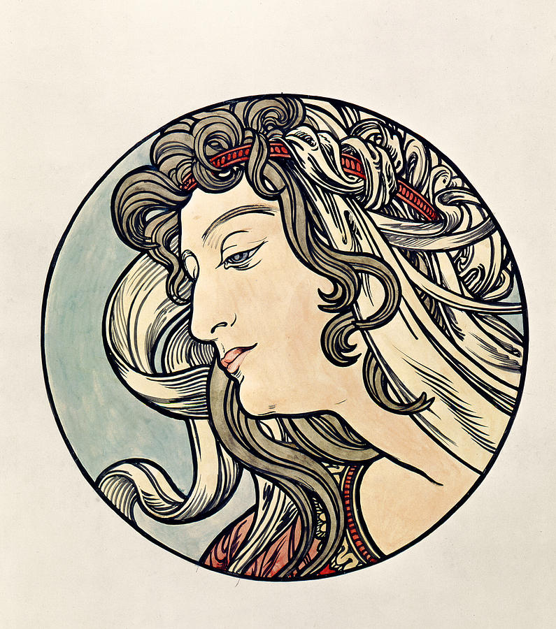 Head Of A Woman  Painting by Alphonse Marie Mucha