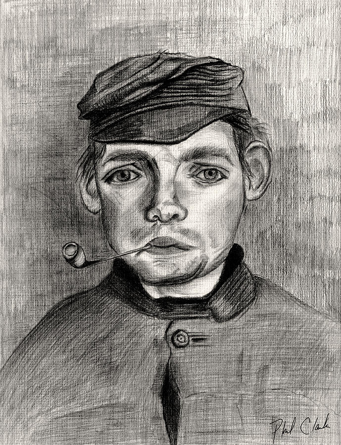 Head of a Young Man With a Pipe Drawing by Phil Clark