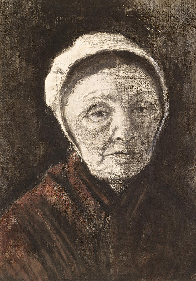 Vincent Van Gogh Drawing - Head Of An Old Woman In A Scheveninger by Vincent van Gogh