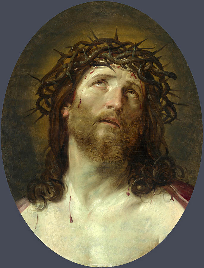 Head of Christ Crowned with Thorns Painting by After Guido Reni