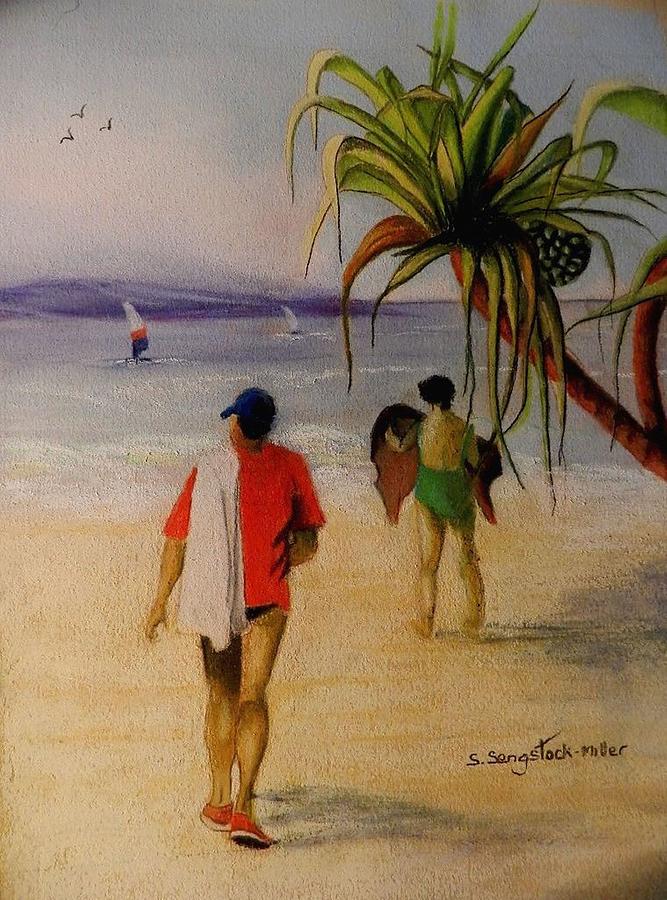 Beach Painting - Heading for a swim by Sandra Sengstock-Miller