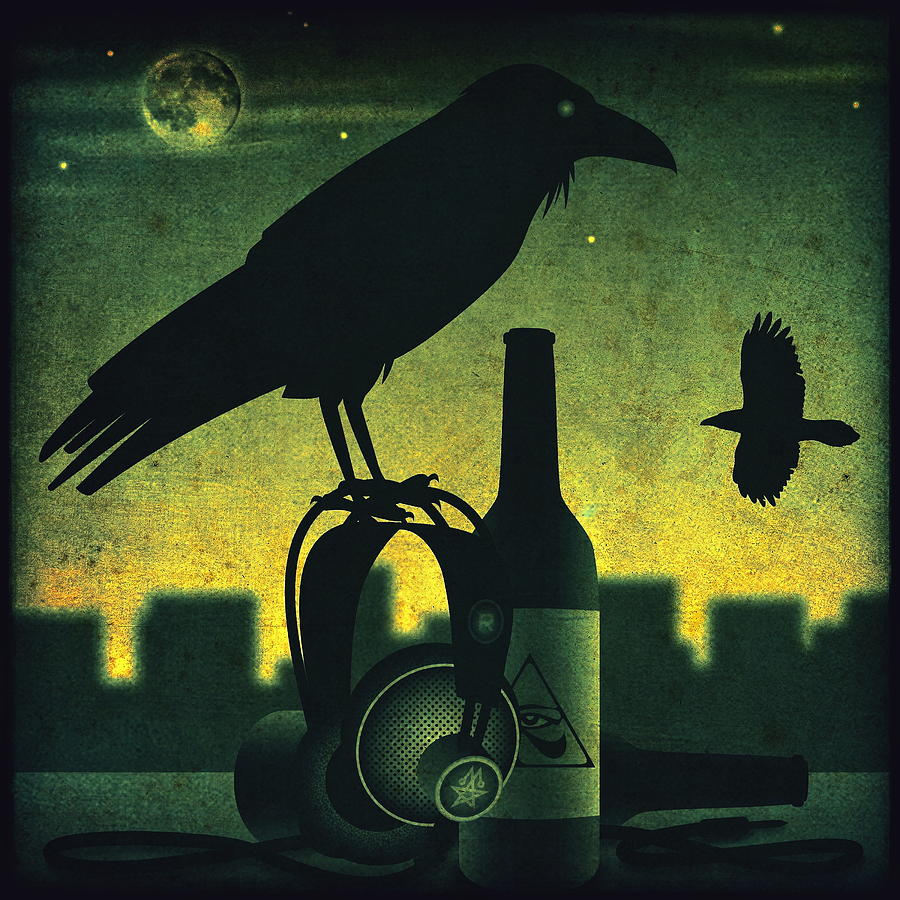 Headphone Raven Digital Art by Milton Thompson