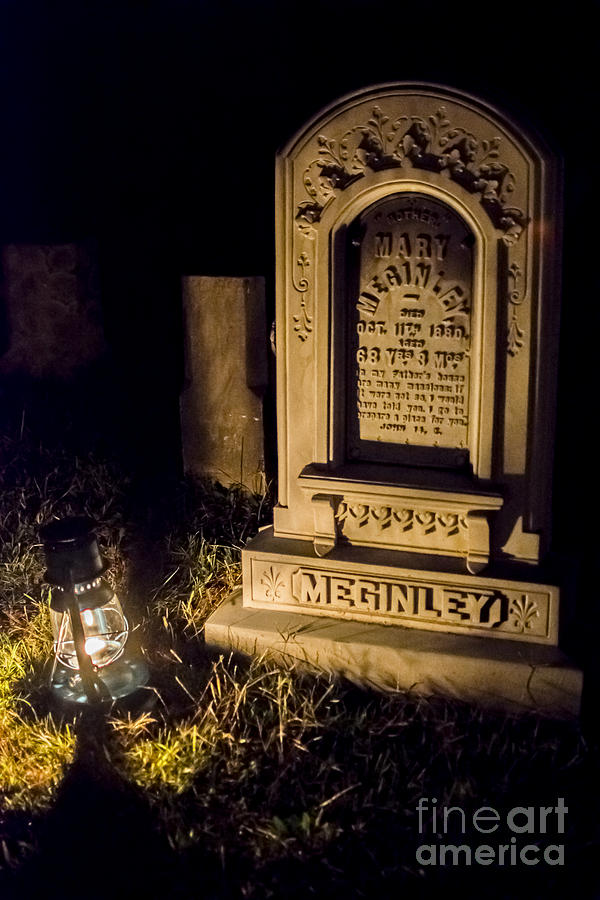 Lantern Still Life Photograph - Headstone by Lantern Light by Jeffrey Miklush