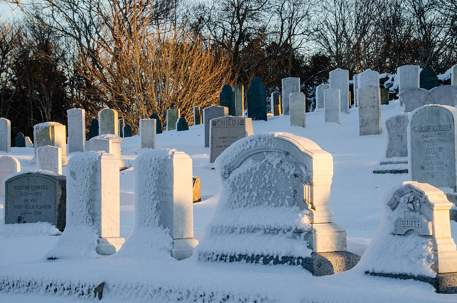 Headstones in Winter Photograph by Jennifer Kano