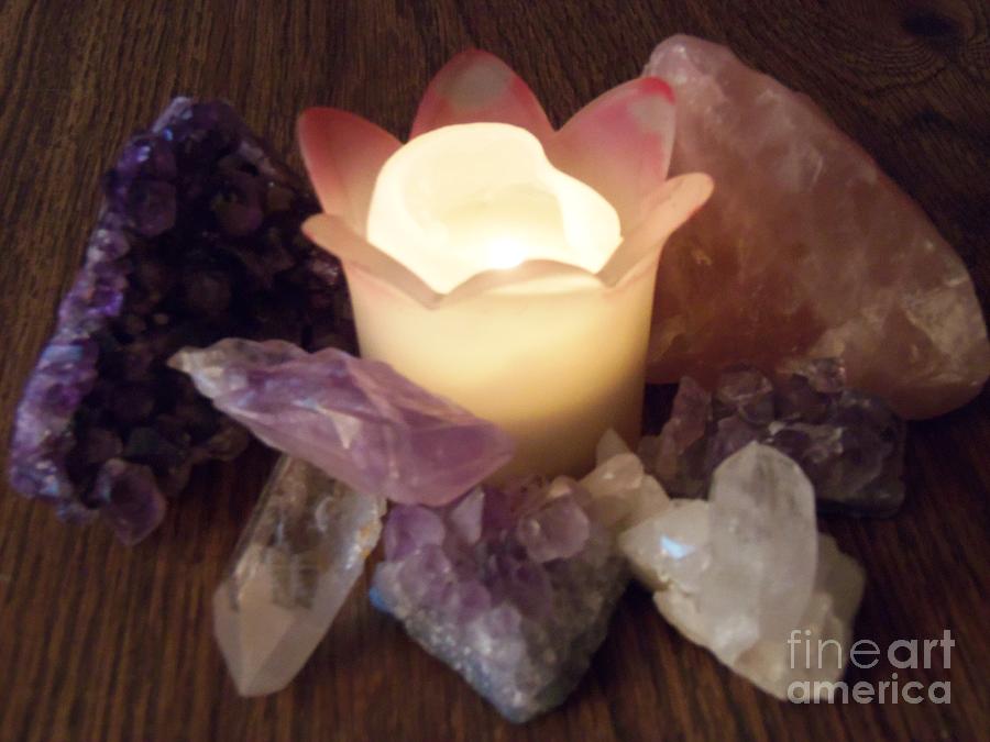 Candle Photograph - Healing Stones by Bobbee Rickard