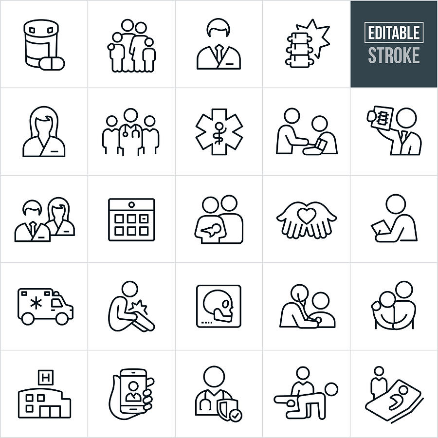 Health Care Thin Line Icons - Editable Stroke Drawing by Appleuzr