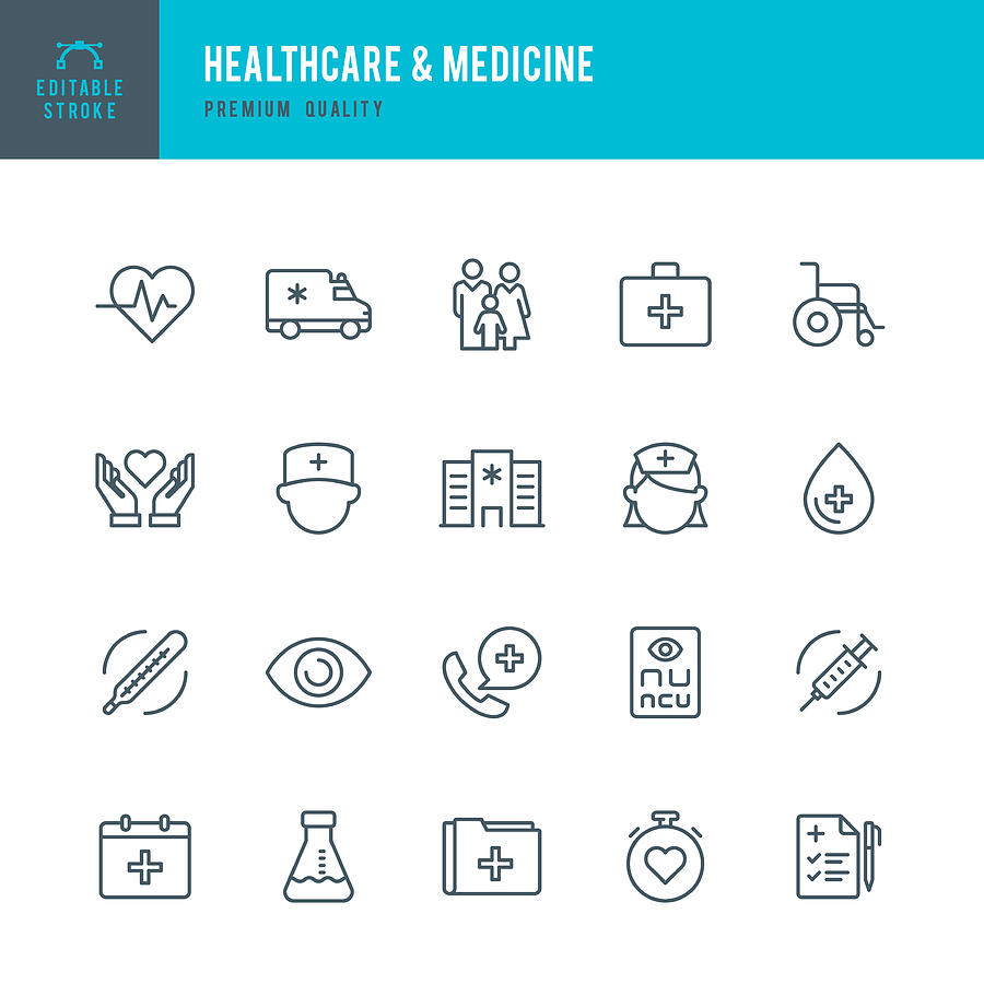 Healthcare & Medicine - set of thin line vector icons Drawing by Fonikum