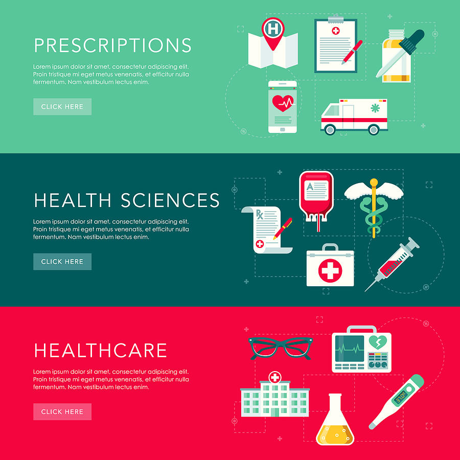 Healthcare Flat Design Web Banners Set Drawing by Bortonia