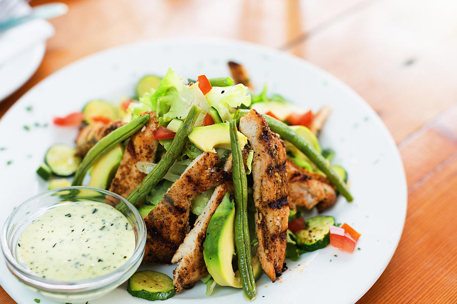Healthy grilled chicken salad Photograph by RapidEye