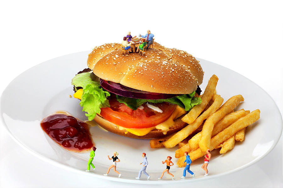 Healthy life versus foodie life miniature art Photograph by Paul Ge