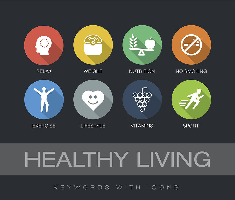 Healthy Living keywords with icons Drawing by Enis Aksoy