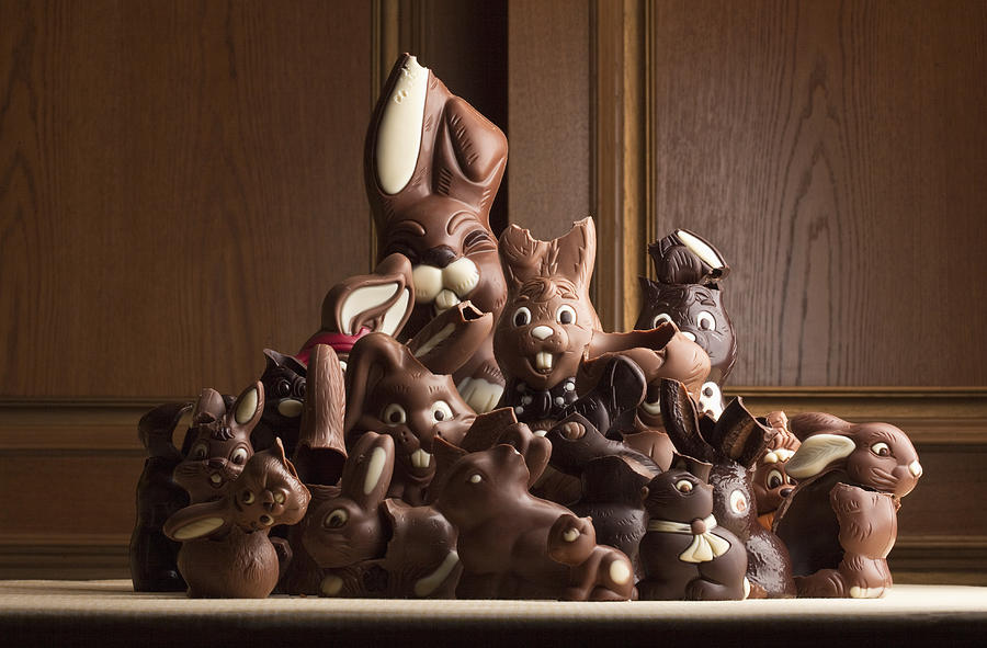 Heap of different chocolate Easter bunnies Photograph by Larry Washburn
