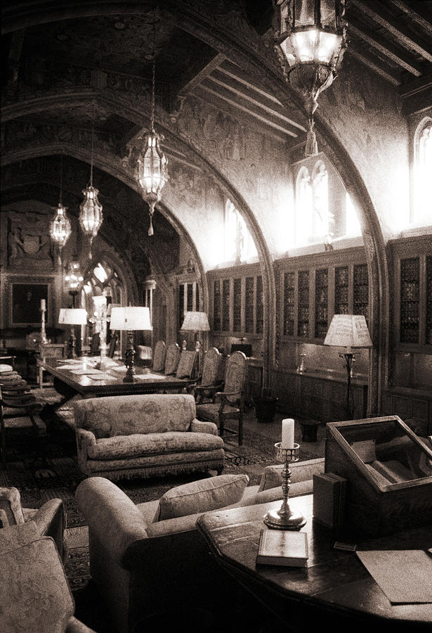 Black And White Photograph - Hearst Castle Library by SFPhotoStore  