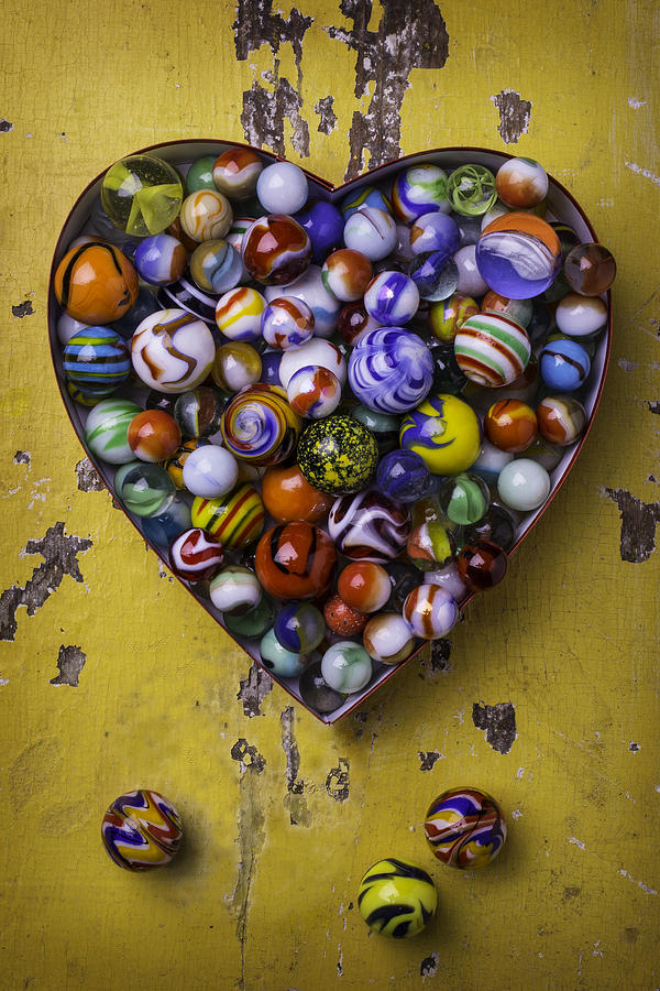 Toy Photograph - Heart Box Full Of Marbles by Garry Gay