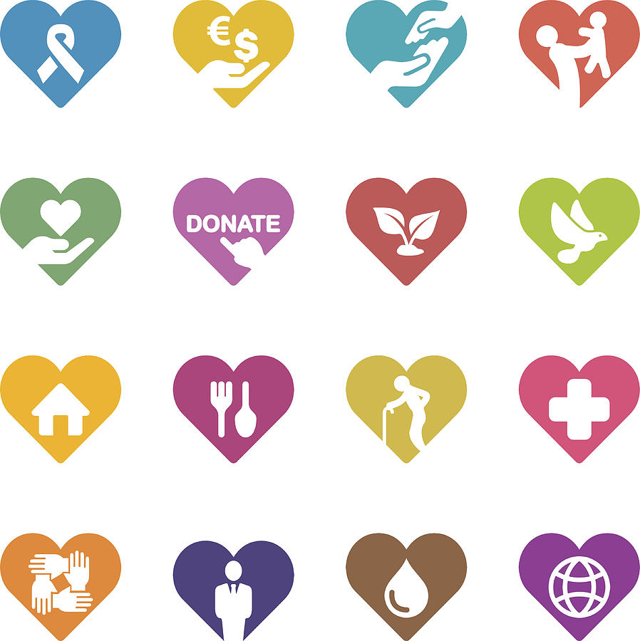 Heart Charity and Relief Work Colour Harmony icons | EPS10 Drawing by LueratSatichob