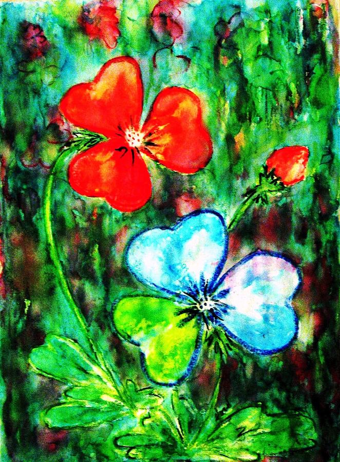 Heart Flowers Painting by Hazel Holland