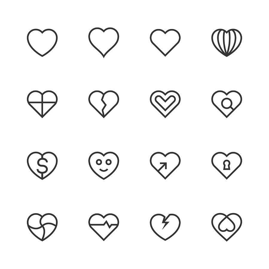 Heart Icon Set 1 - Line Series Drawing by Rakdee