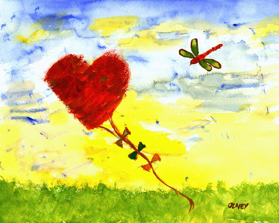 Valentines Day Painting - Heart Kite by Carolyn Olney