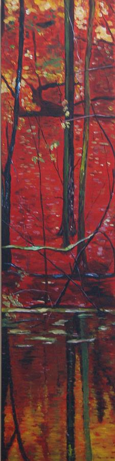Tree Painting - Heart Lake Fall Scene by Henny Dagenais