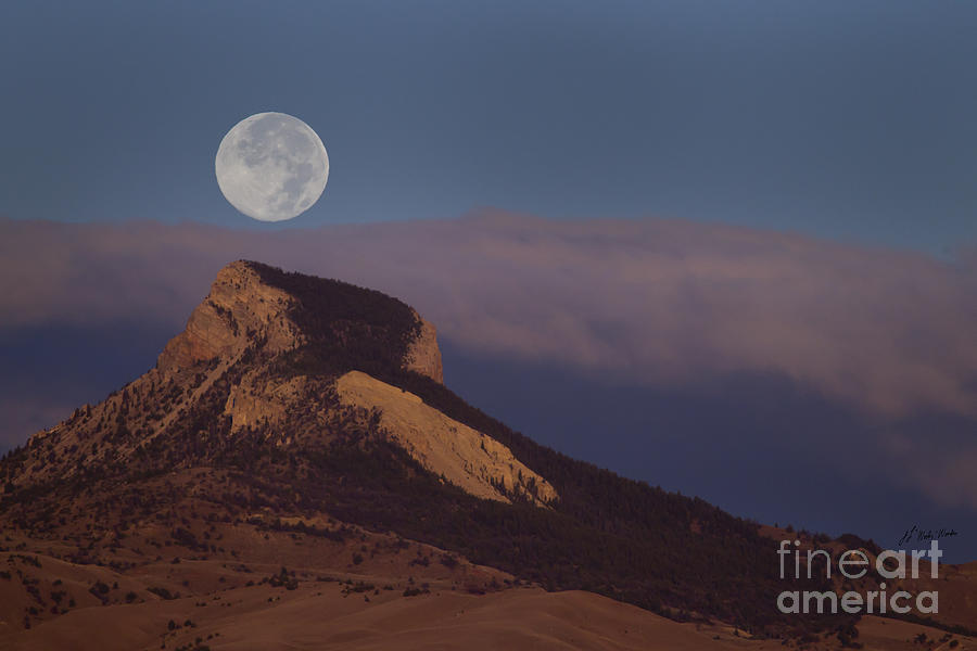 Heart Mountain And Full Moon-Signed-#0325 Photograph by J L Woody Wooden