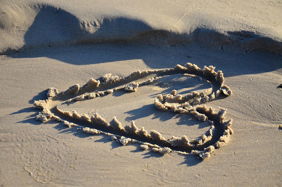 Beach Photograph - Heart on sea sand by Gynt
