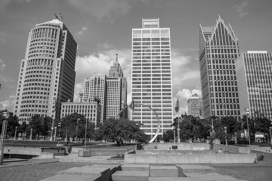 Heart Plaza in Detroit in Black and White  Photograph by John McGraw