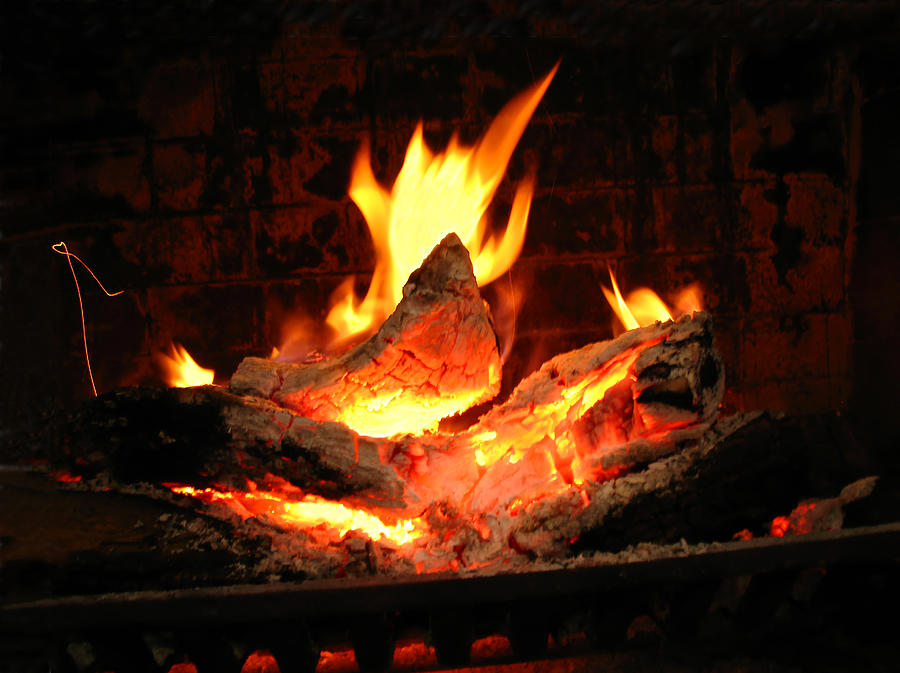 Heart-shaped Ember In Roaring Fire Photograph