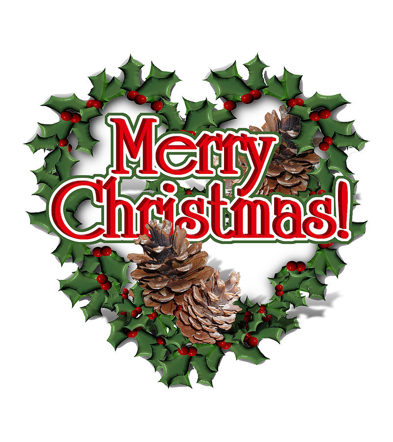 Christmas Digital Art - Heart Shaped Wreath - Merry Christmas  by Gravityx9  Designs