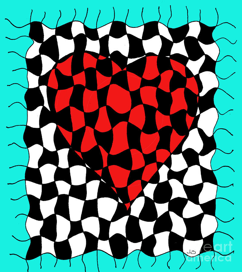 Heart Tapestry Red Teal Drawing by Joseph J Stevens