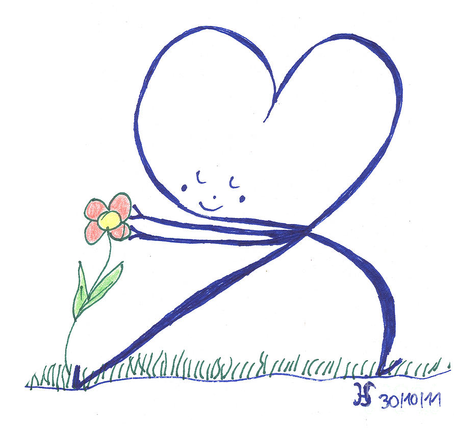 Heart touches flower lovingly Drawing by Heidi Sieber